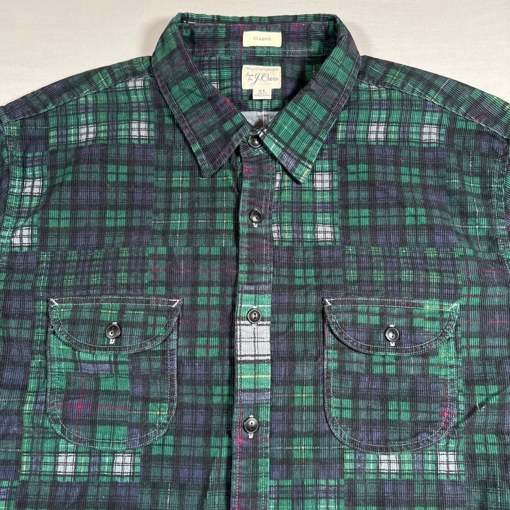 J. Crew Mens XL Classic Fit Corduroy Patchwork Plaid Button Down Shirt BC813